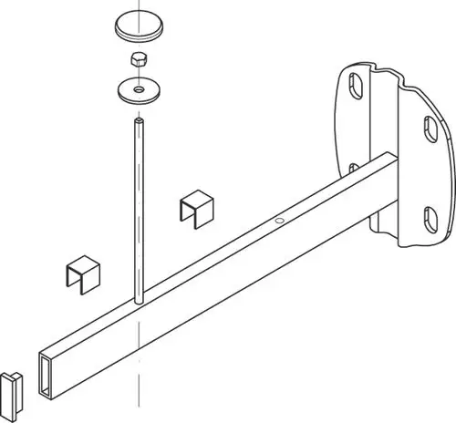 Produktbild der Kermi Universalkonsole für Konvektoren, L=350 mm, in Weiß (ZB00180001). Die Konsole ist als Explosionszeichnung dargestellt.